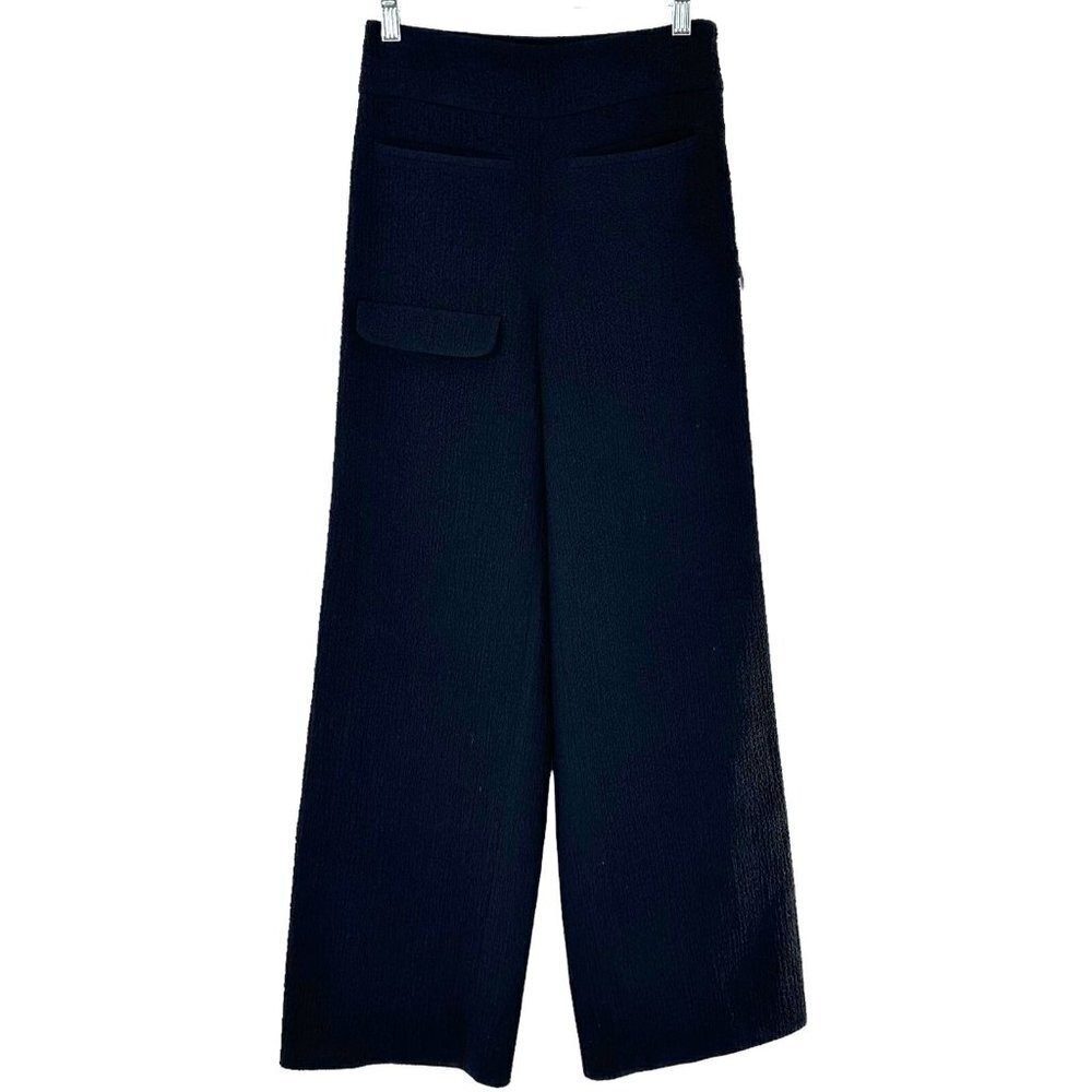 Rejina Pyo Black Textured Crepe High Waist Wide Leg Pants Size 6